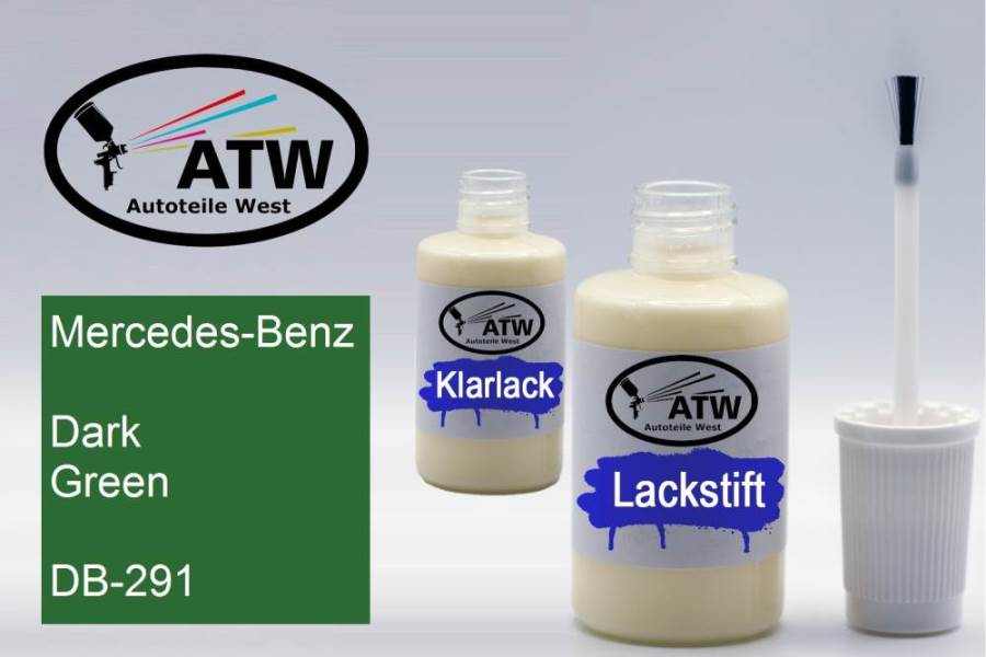 Mercedes-Benz, Dark Green, DB-291: 20ml Lackstift + 20ml Klarlack - Set, von ATW Autoteile West.